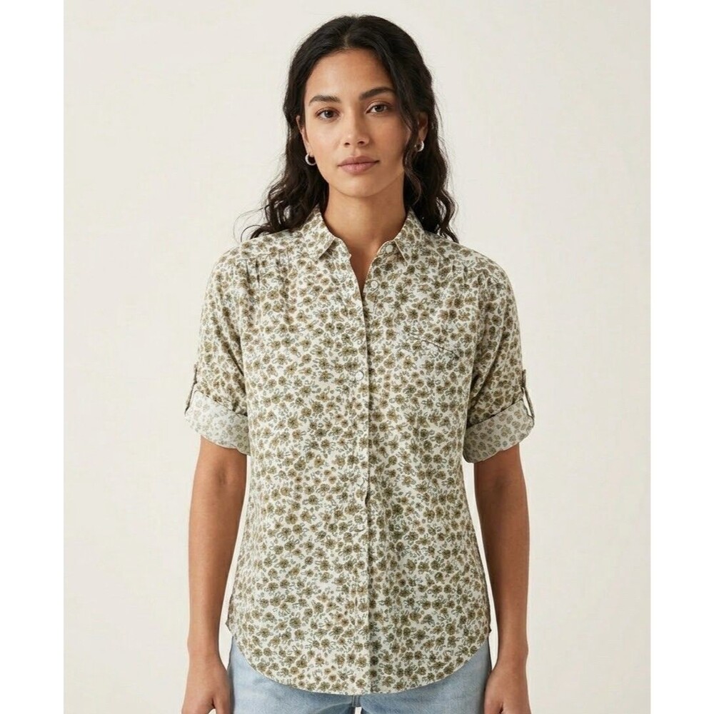 Patagonia Organic Cotton Gardener Blouse Roll Tab Floral Shirt L Cottage Womens